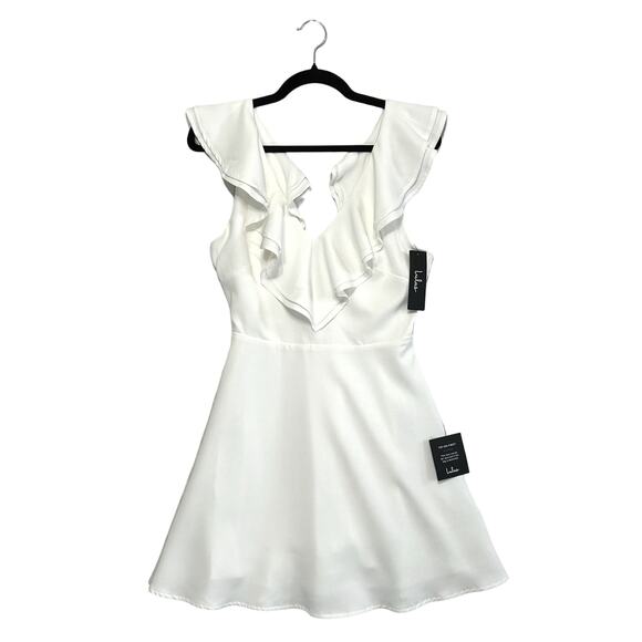 Lulus Divine Darling Ruffle Skater Dress NWT Women's Sz S White Wedding Mini - Picture 2 of 8